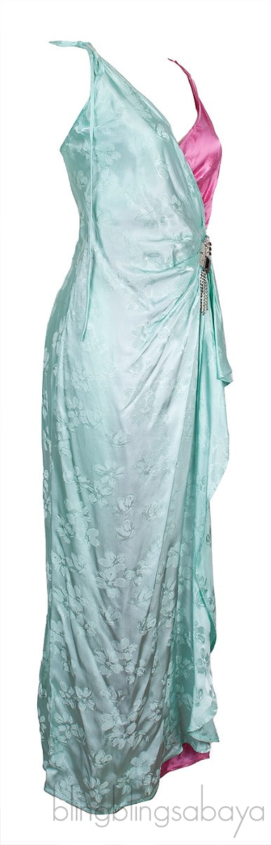 Bi-color Crystal Embellished Wrap Dress