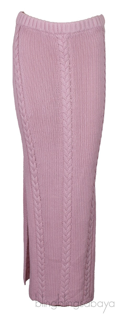 Light Pink Cable-knit Sweatshirt and Midi Skirt