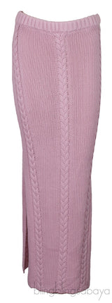 Light Pink Cable-knit Sweatshirt and Midi Skirt