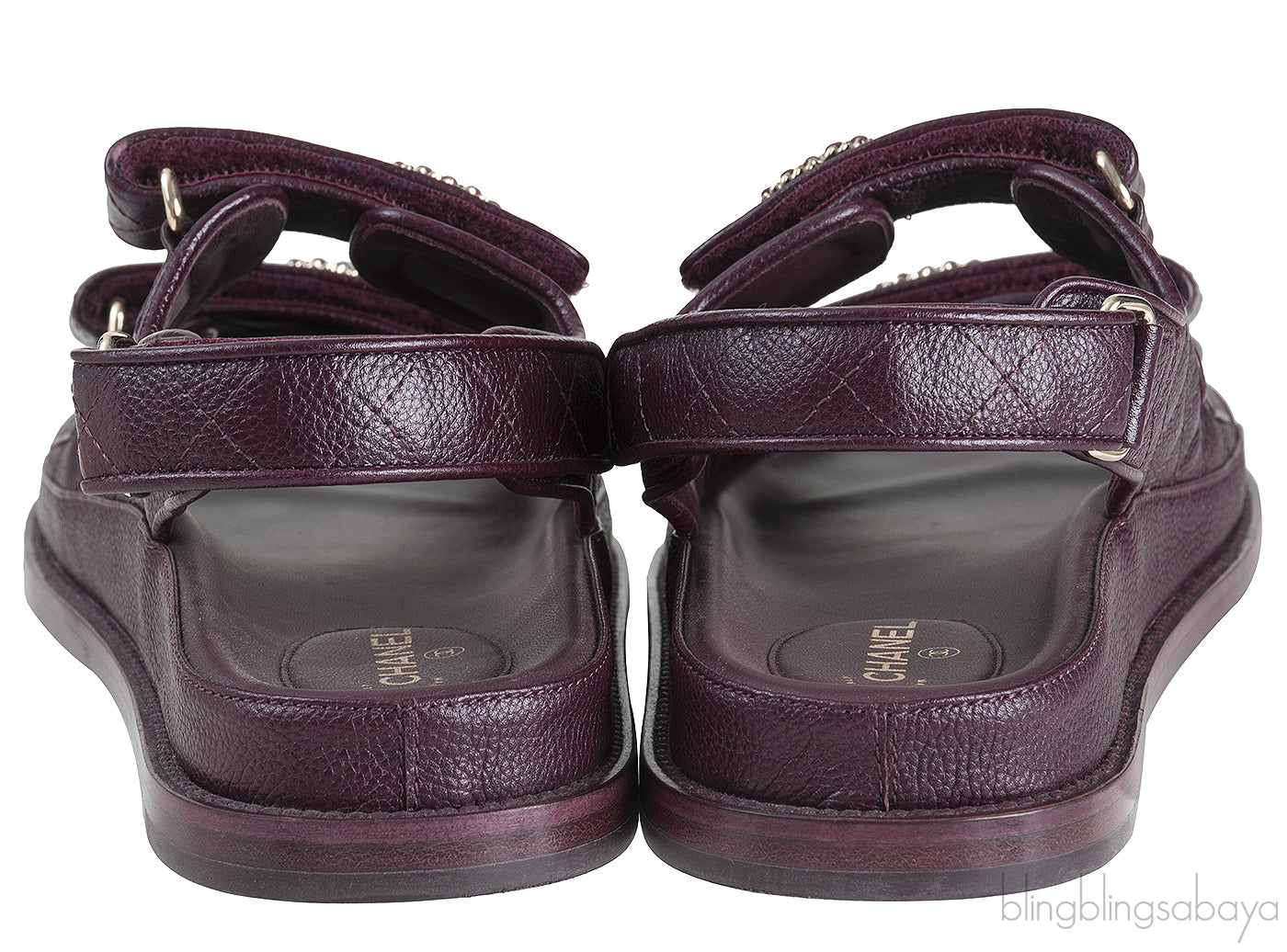 Burgundy Quilted Leather CC Velcro Sandals