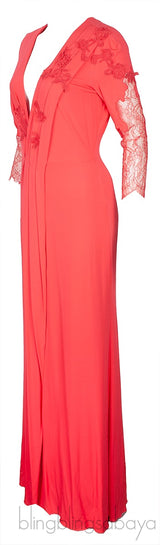Coral Pink Lace Sleeve Dress