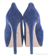 Prada Blue Crystal Peep Toe Pump 38