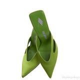Green Pointed Satin Mule