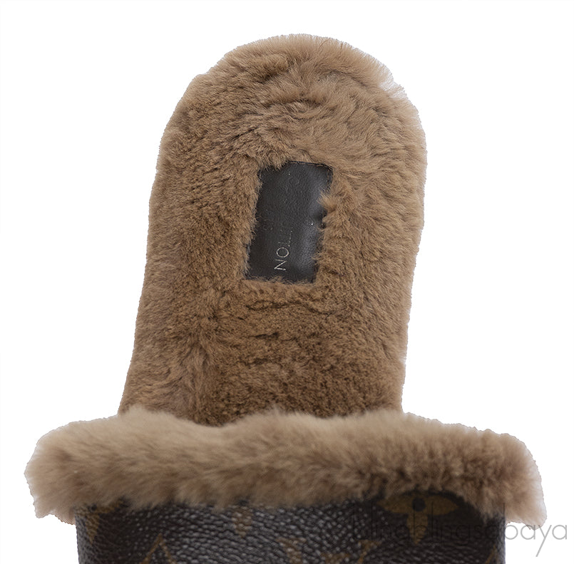 Louis Vuitton Cognac Monogram Mink Fur Slides