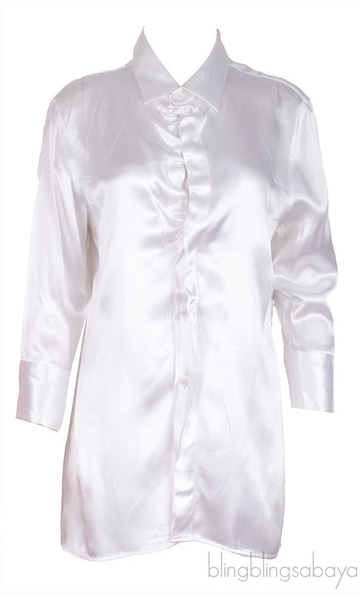 Pearl White Silk Satin Shirt