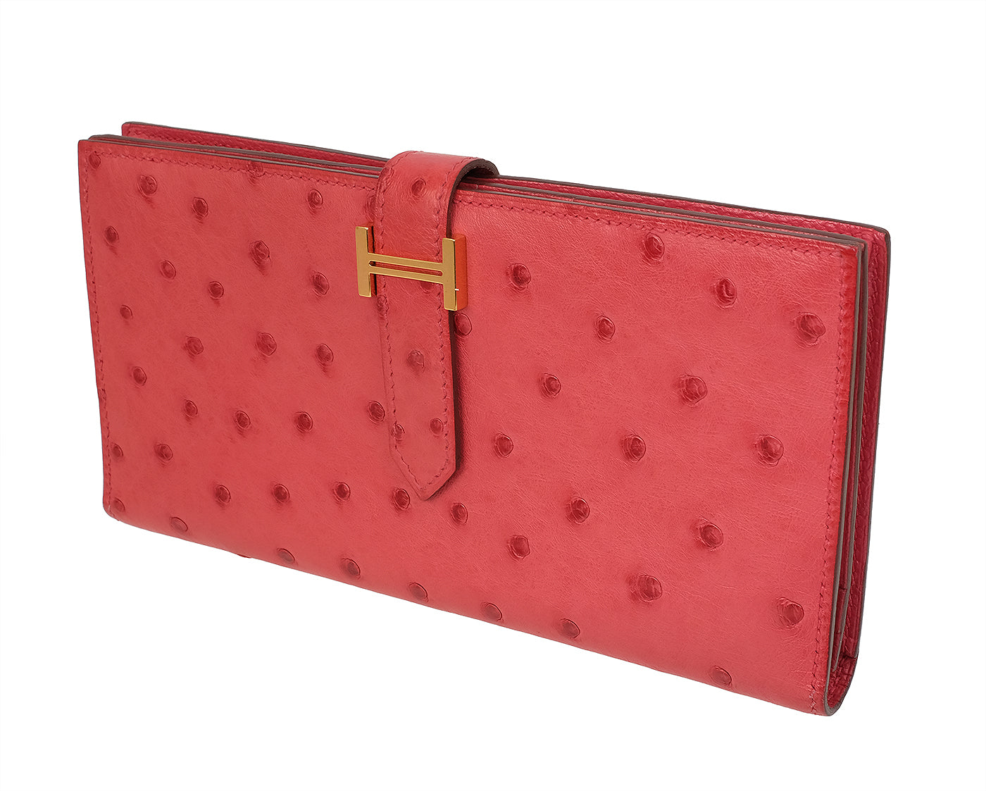 Hermes Bearn Bougainvillier Ostrich Wallet GHW