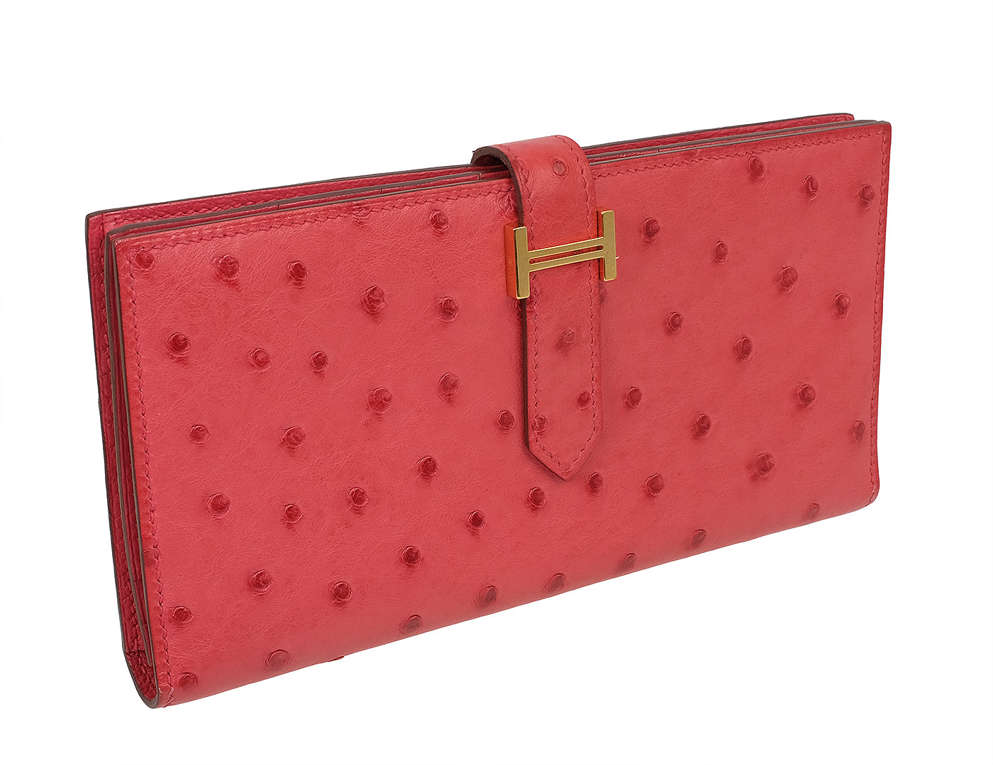 Hermes Bearn Bougainvillier Ostrich Wallet GHW