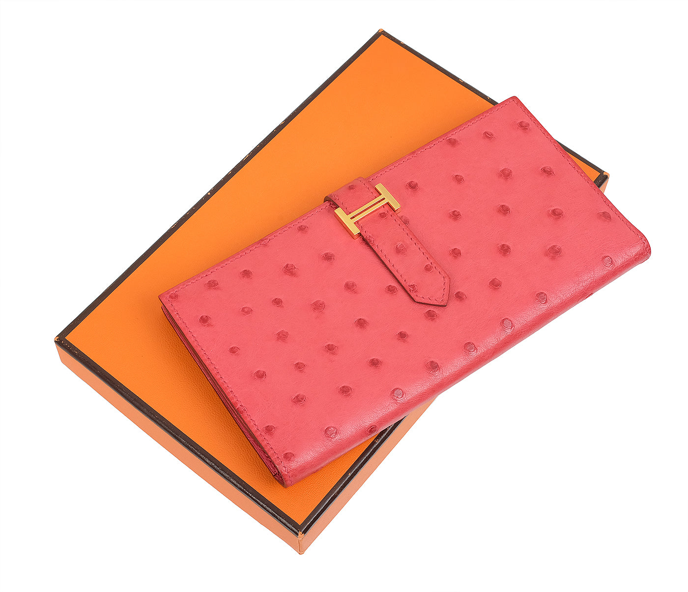 Hermes Bearn Bougainvillier Ostrich Wallet GHW