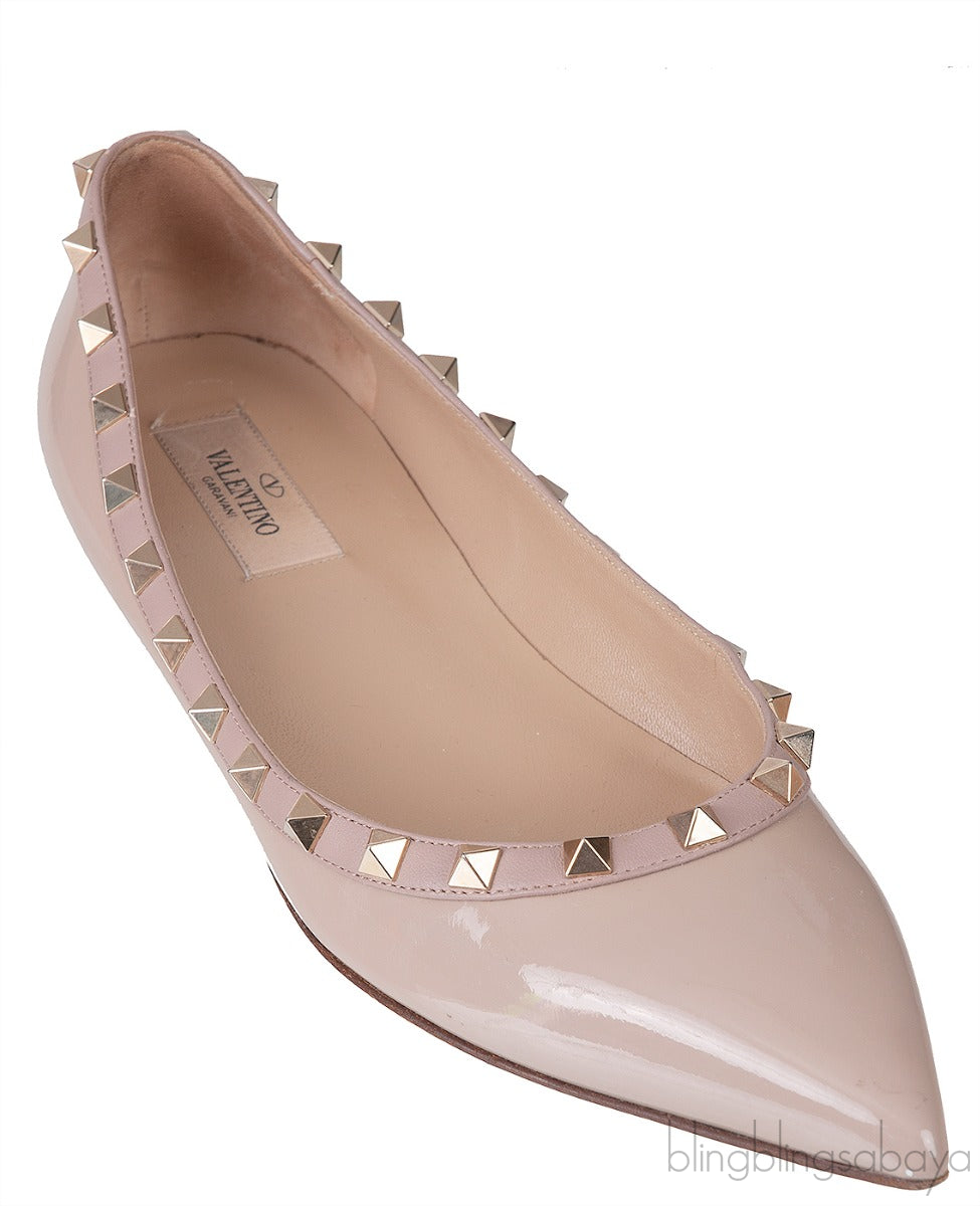 Nude Leather Rockstud Ballet Flat