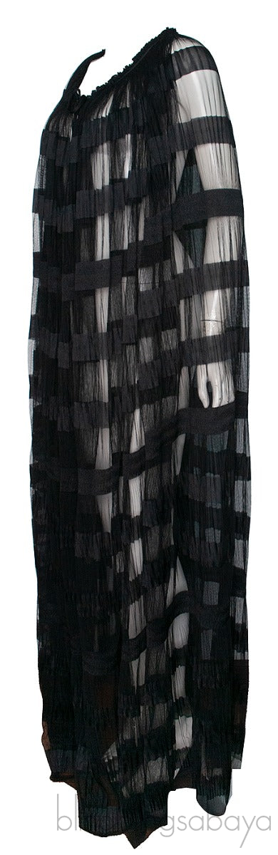 Black Pleated Mesh Long Cape