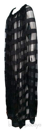 Black Pleated Mesh Long Cape