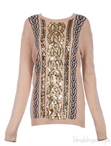 Brown Wool Sequins Knit Sweatshirt