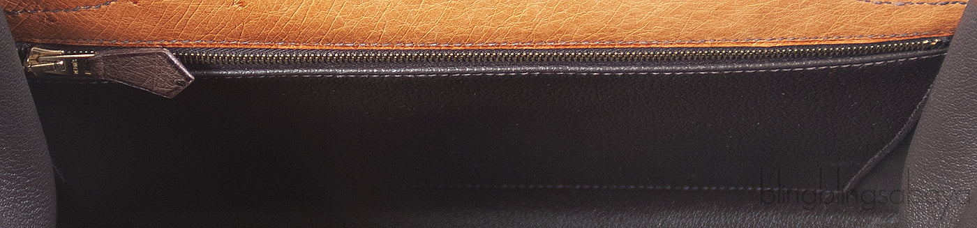 Hermes Kelly 32 Chocolate Natural and Dark Brown Ostrich GHW
