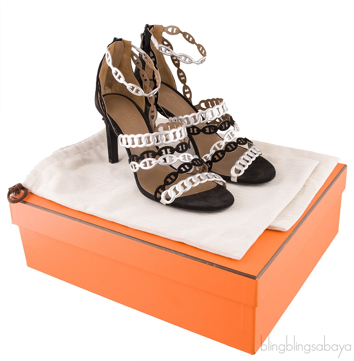 Hermes Chain d\'Ancre Silver & Black Sandals
