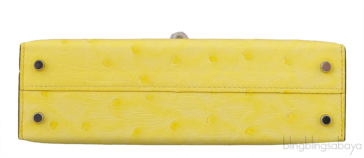 Kelly 20 Mini II Sellier Jaune Citron Ostrich PHW