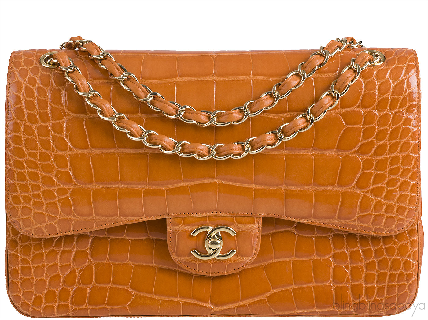 Classic Orange Crocodile Jumbo Flap Bag