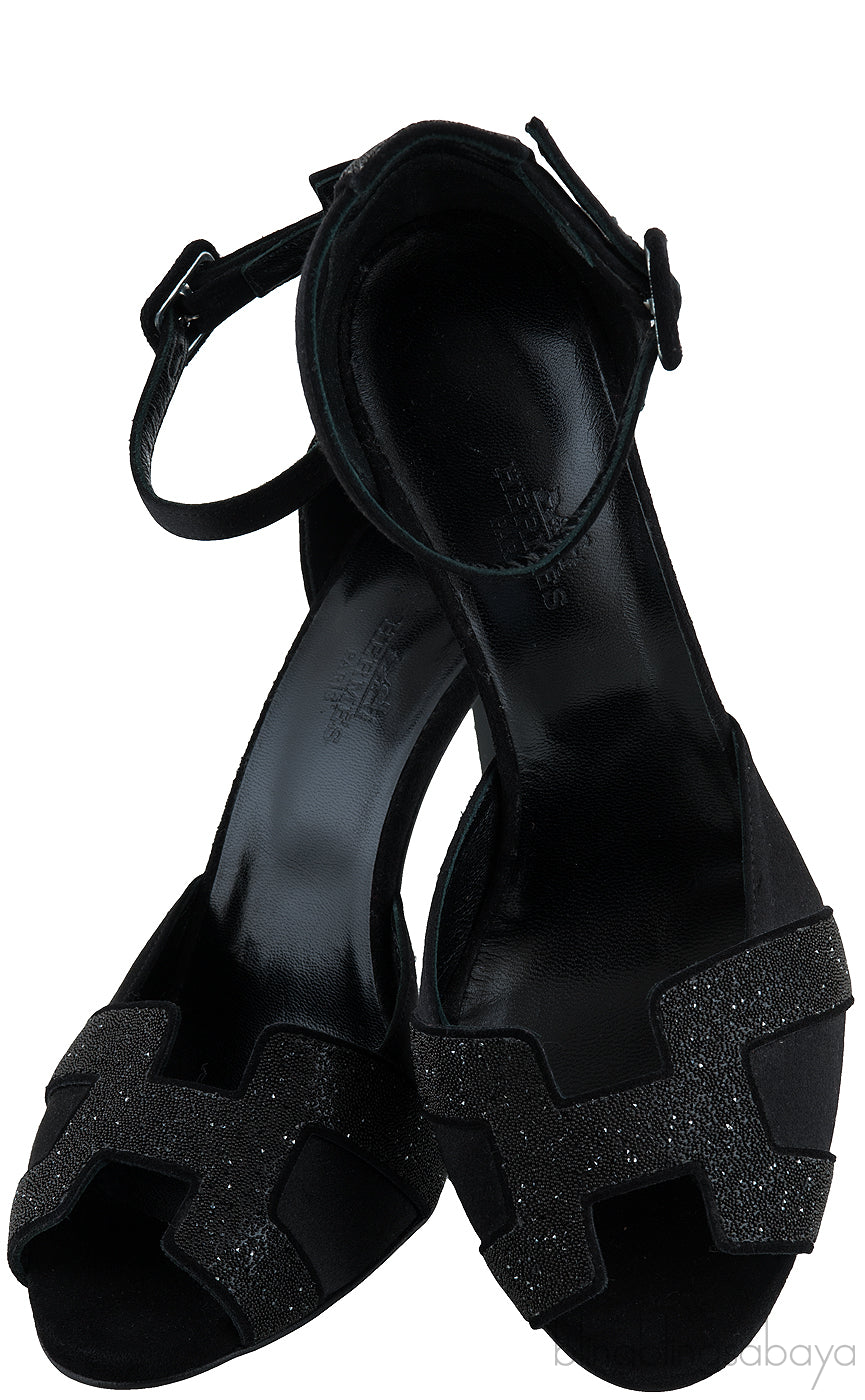 Premiere Glitter Black Slingback Heels