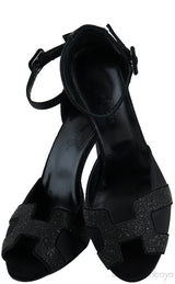 Premiere Glitter Black Slingback Heels