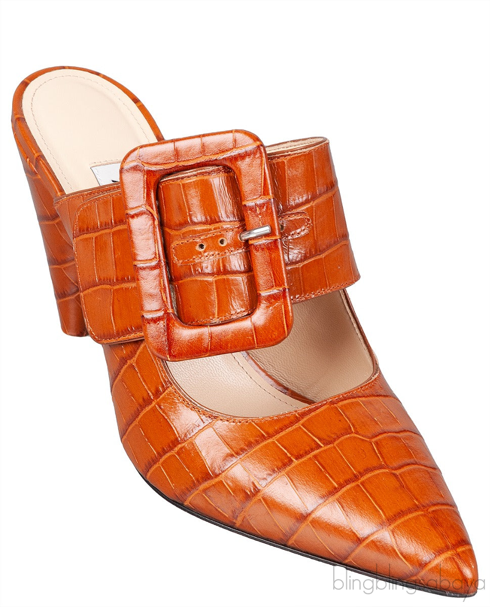 Brown Croc Embossed Chloe Mules
