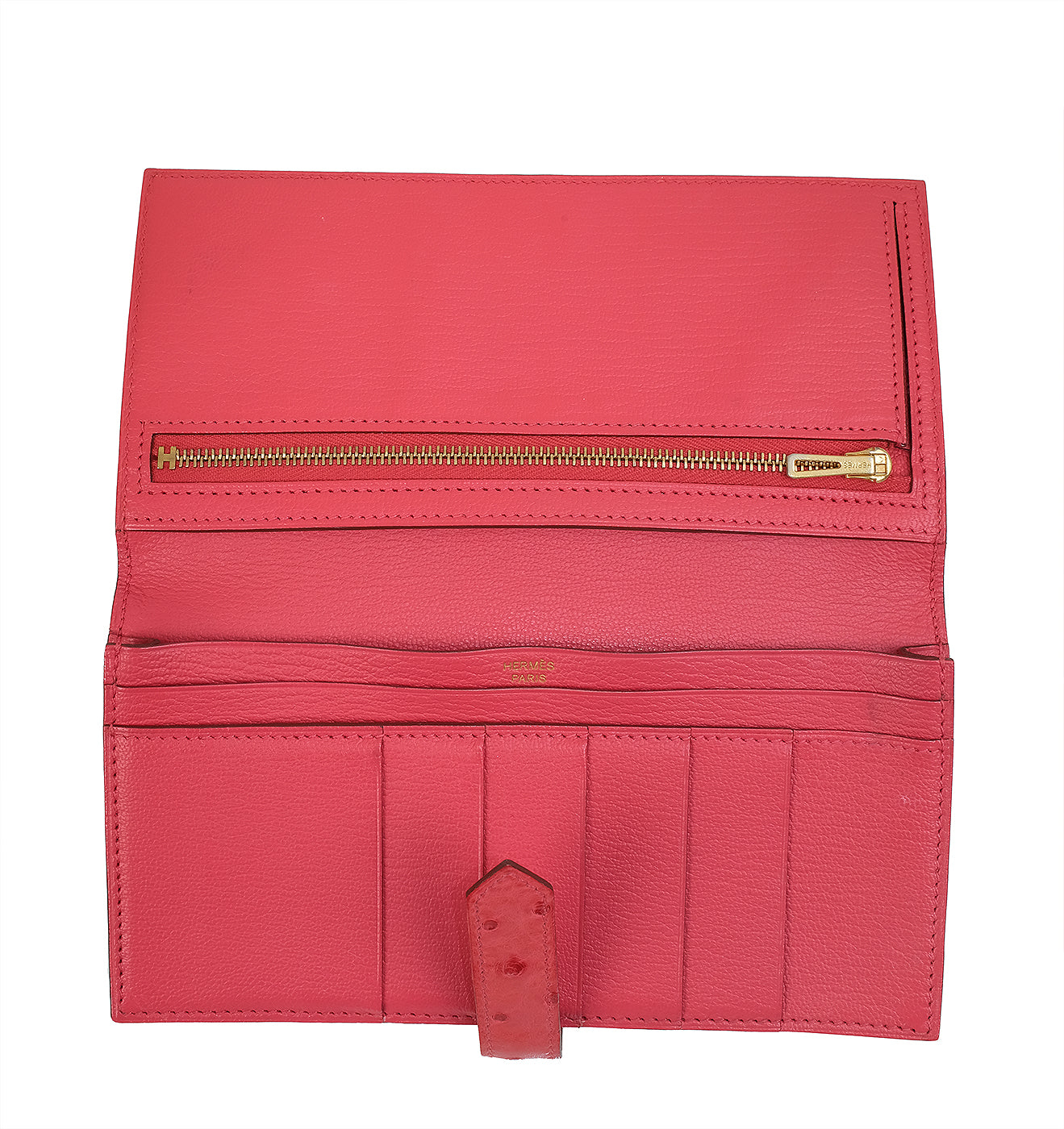 Hermes Bearn Bougainvillier Ostrich Wallet GHW