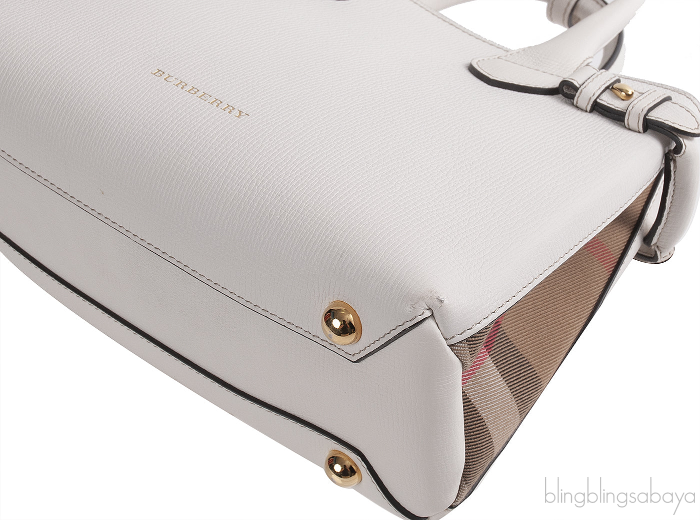 Burberry White & Checkered Banner Top Handle Bag