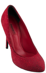 Dolce & Gabbana Red Suede Crystal Heels
