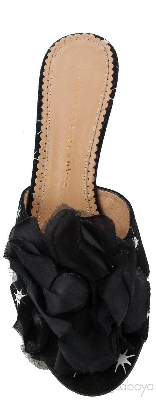 Black Floral Crystal Mule