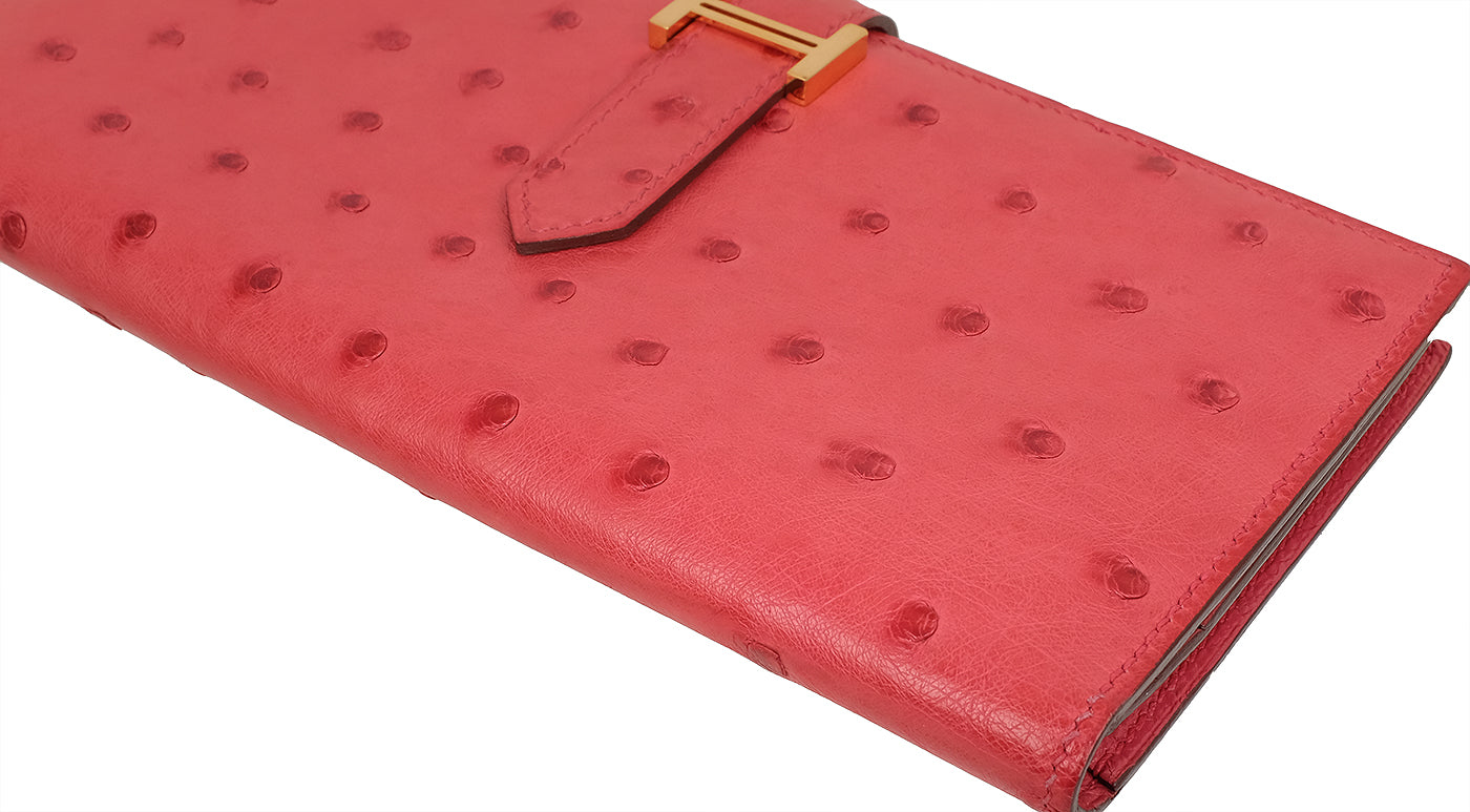 Hermes Bearn Bougainvillier Ostrich Wallet GHW