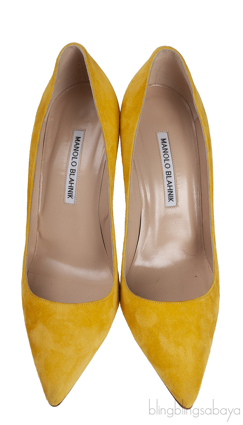 Yellow Suede Pointed Toe Heels