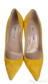 Yellow Suede Pointed Toe Heels