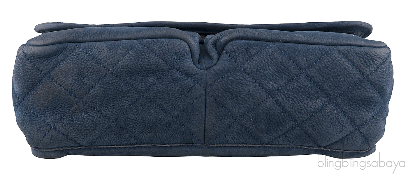 Blue Nubuck Quilted Flap Bag