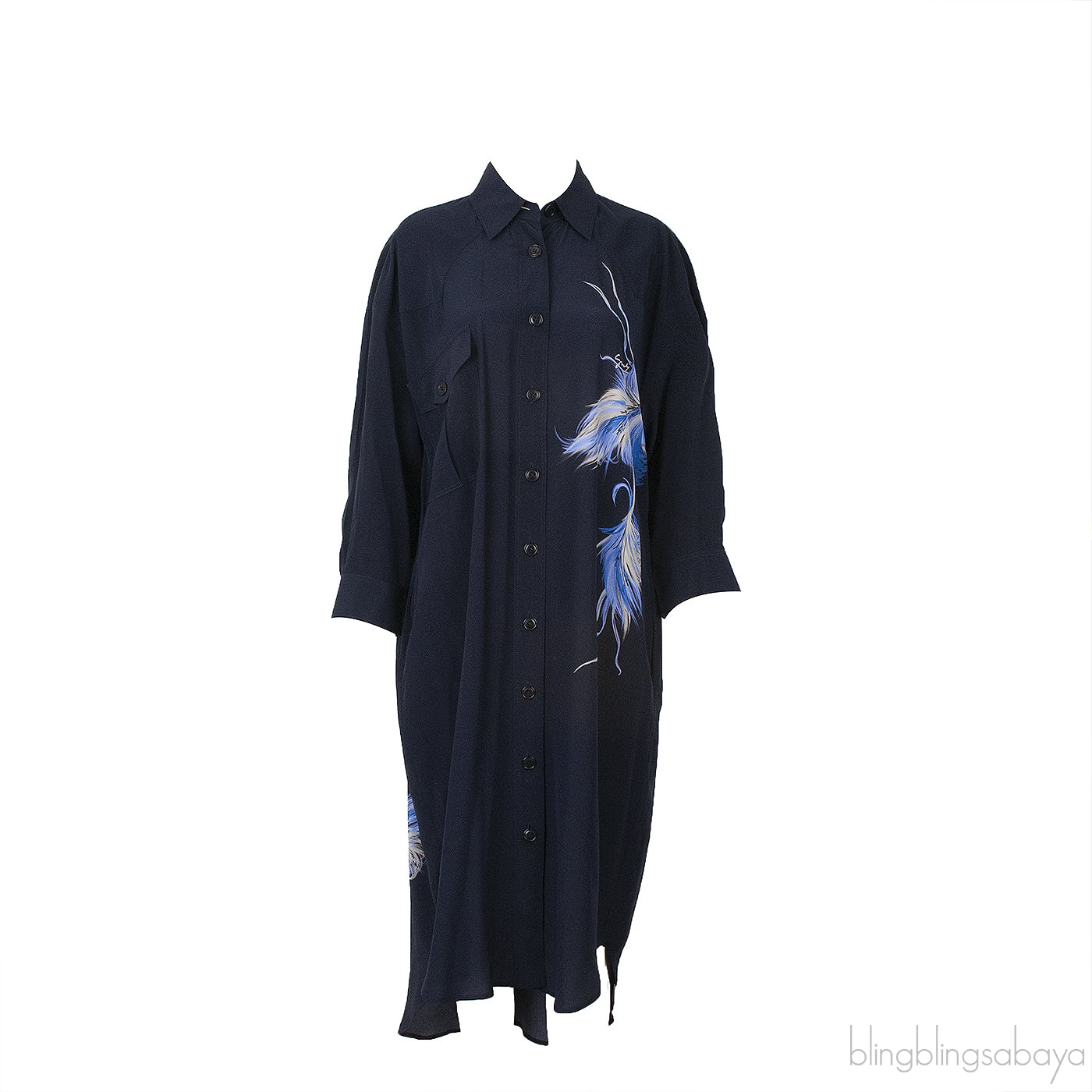 Dark Blue Long Back Shirt Midi Dress