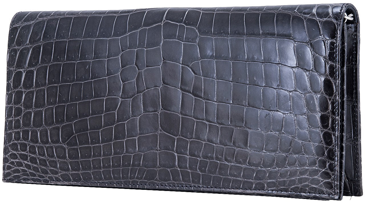 Grey Patent Alligator Clutch Bag