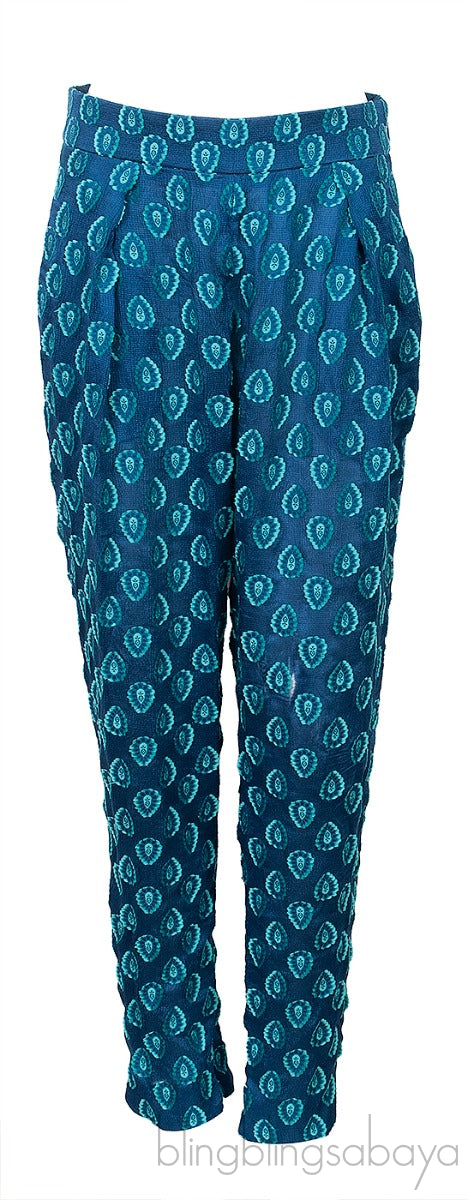 Cyan Blue Printed Trouser