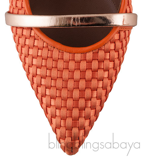 Maureen Orange Woven Satin Mules