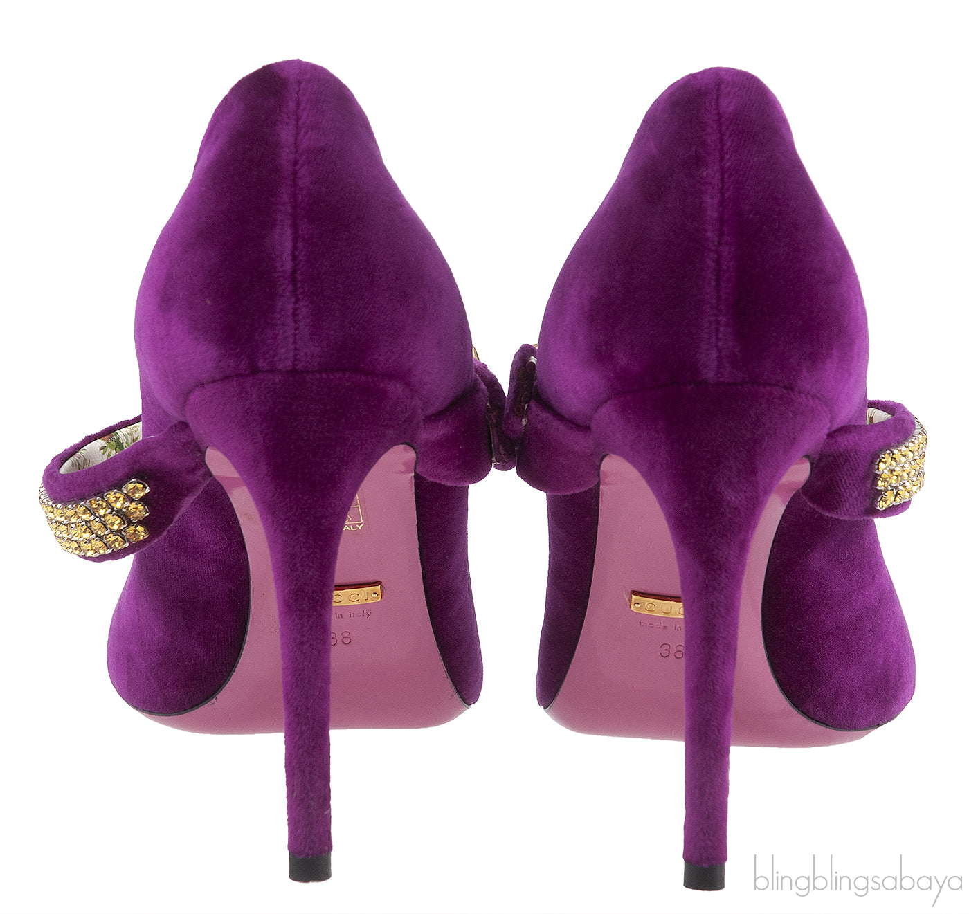 Gucci Purple Sylvie Velvet Crystal Embellished Heels 38