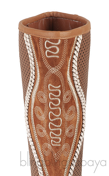 Brown Perforated Texan Knee High Boots