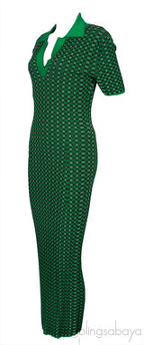 Green Knitted Checkered Maxi Dress