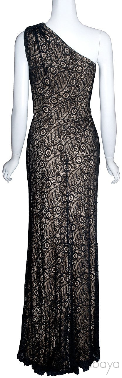 Black One Shoulder Lace Gown