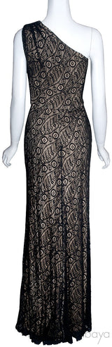 Black One Shoulder Lace Gown