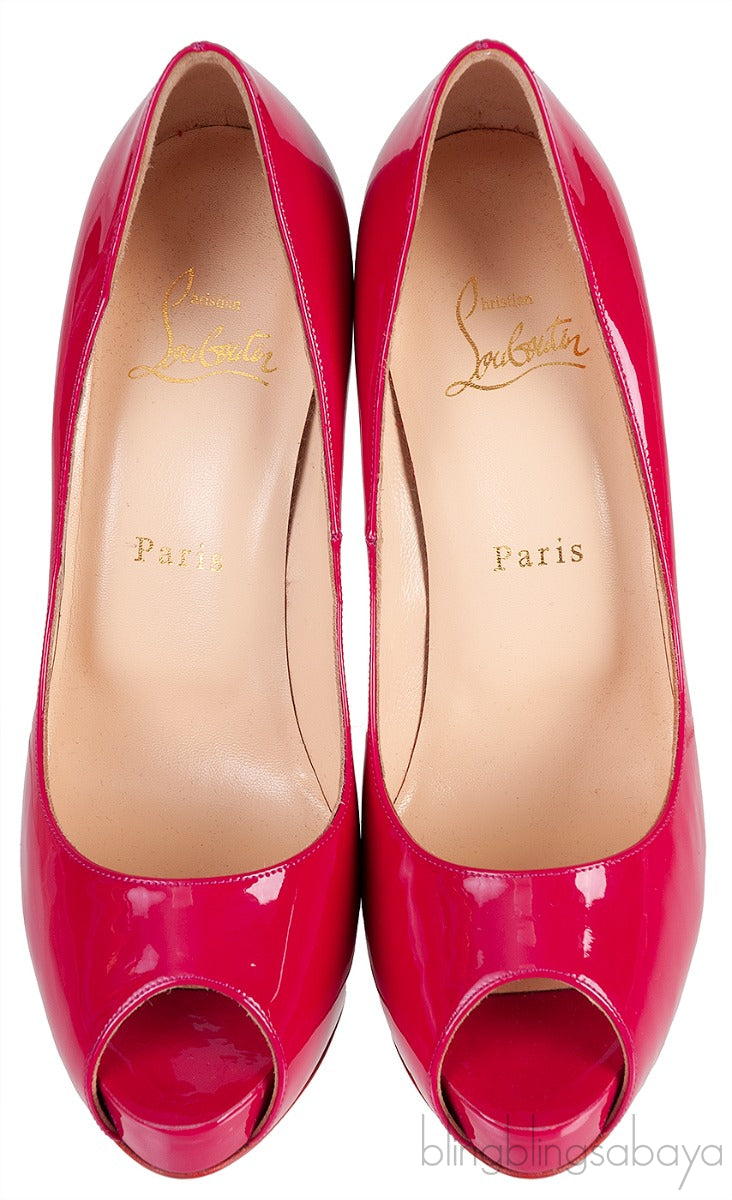 Raspberry Patent Peep Toe Heels
