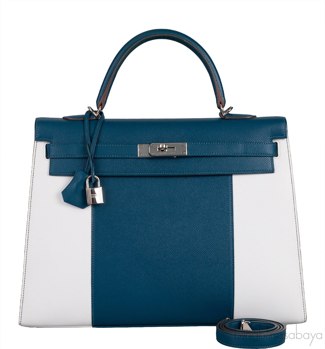 Kelly 35 Flag Blue Thalassa & White Epsom Sellier PHW