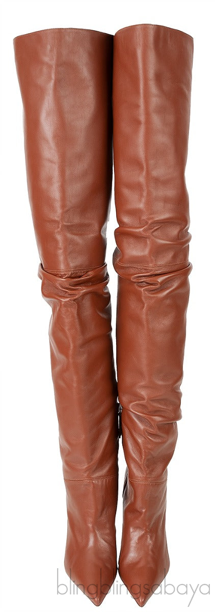 Brown Thigh-high Leather Boots