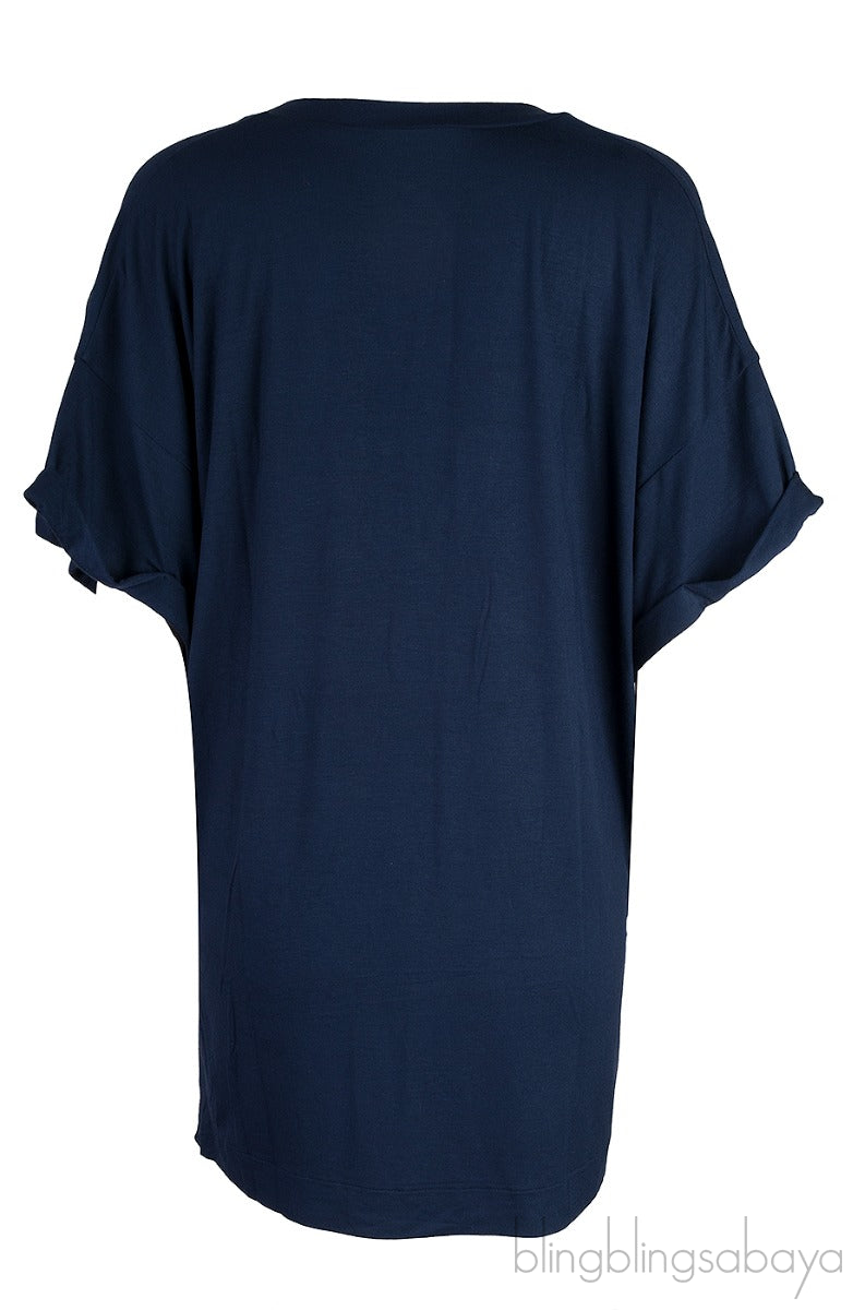 Blue Oversized Logo Print T-shirt