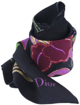 Black Floral Print Silk Scarf