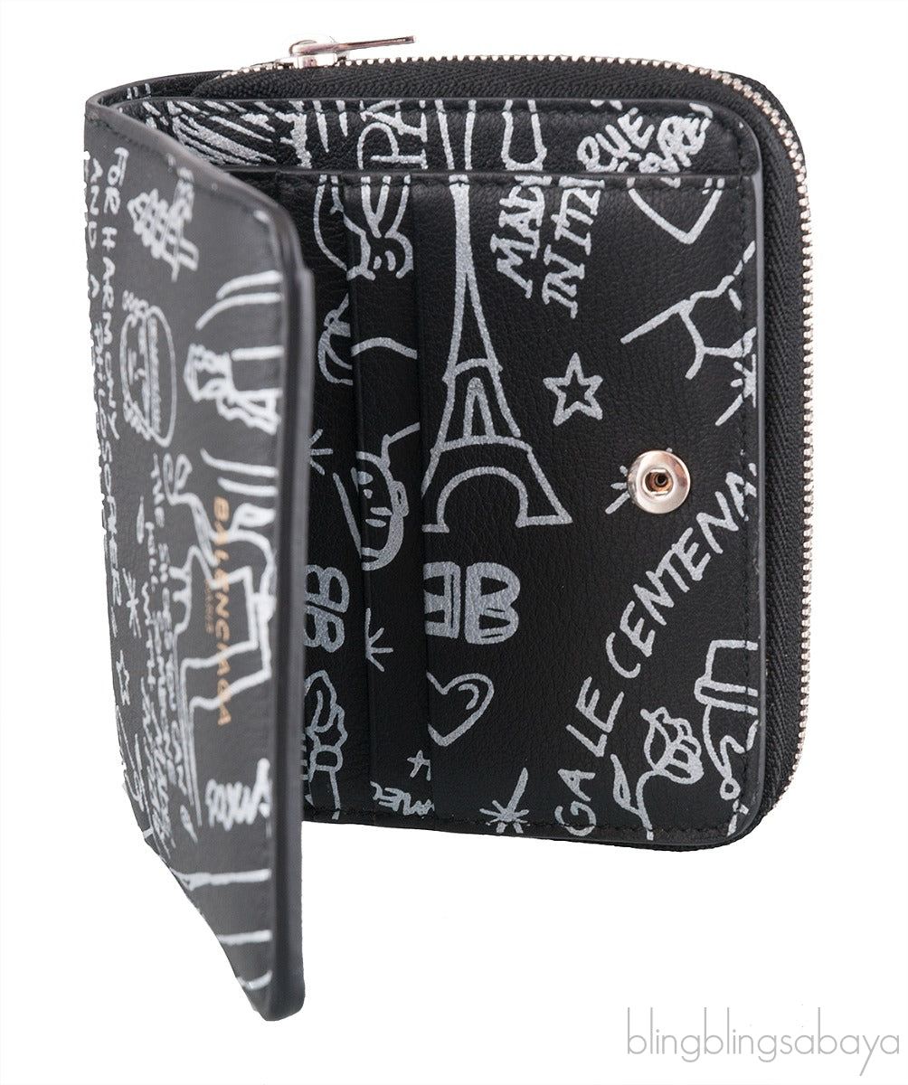 Black Graffiti Zip Around Wallet