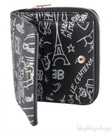 Black Graffiti Zip Around Wallet