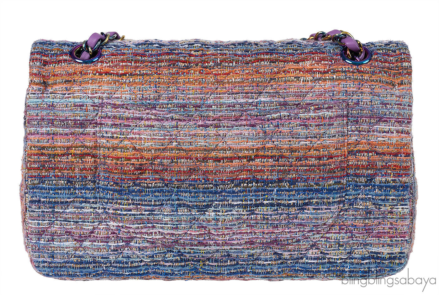 Chanel Purple Multicolor Tweed Medium Double Flap Bag