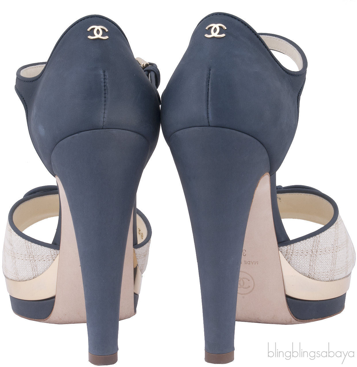 Toile & Leather Peep Toe Pump