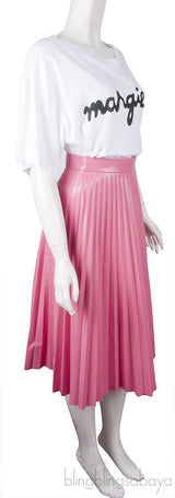 White Crop Top & Pink Pleated Skirt
